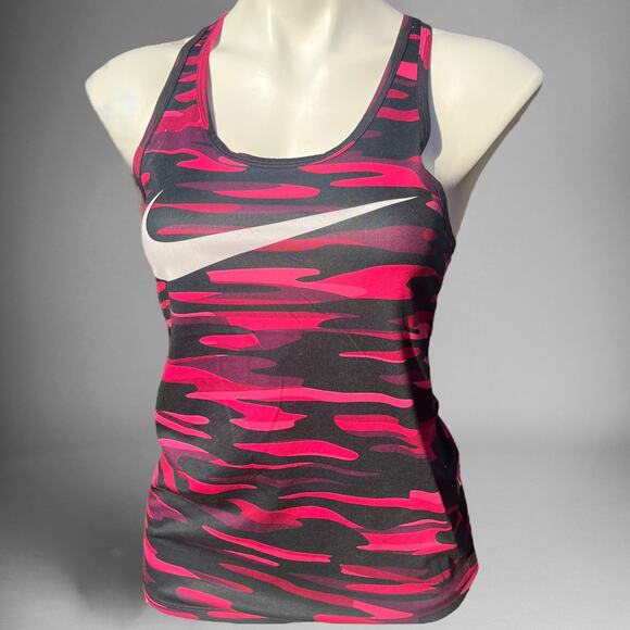 Nike Dri-Fit Running Tank Criss Cross Racer Back Center Swoosh Fitted Camouflage - Picture 1 of 8